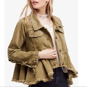Free People Olive Green Frayed Hem Jacket